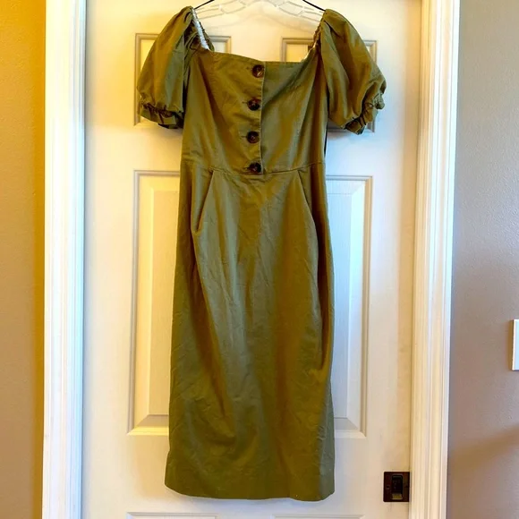 Zara green puff sleeve dress, S - Picture 3 of 11